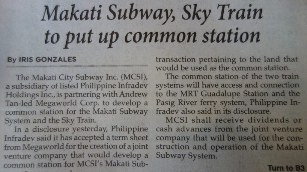 フィリピン_メガワールドのモノレール駅とマカティ地下鉄駅は同一駅で建設